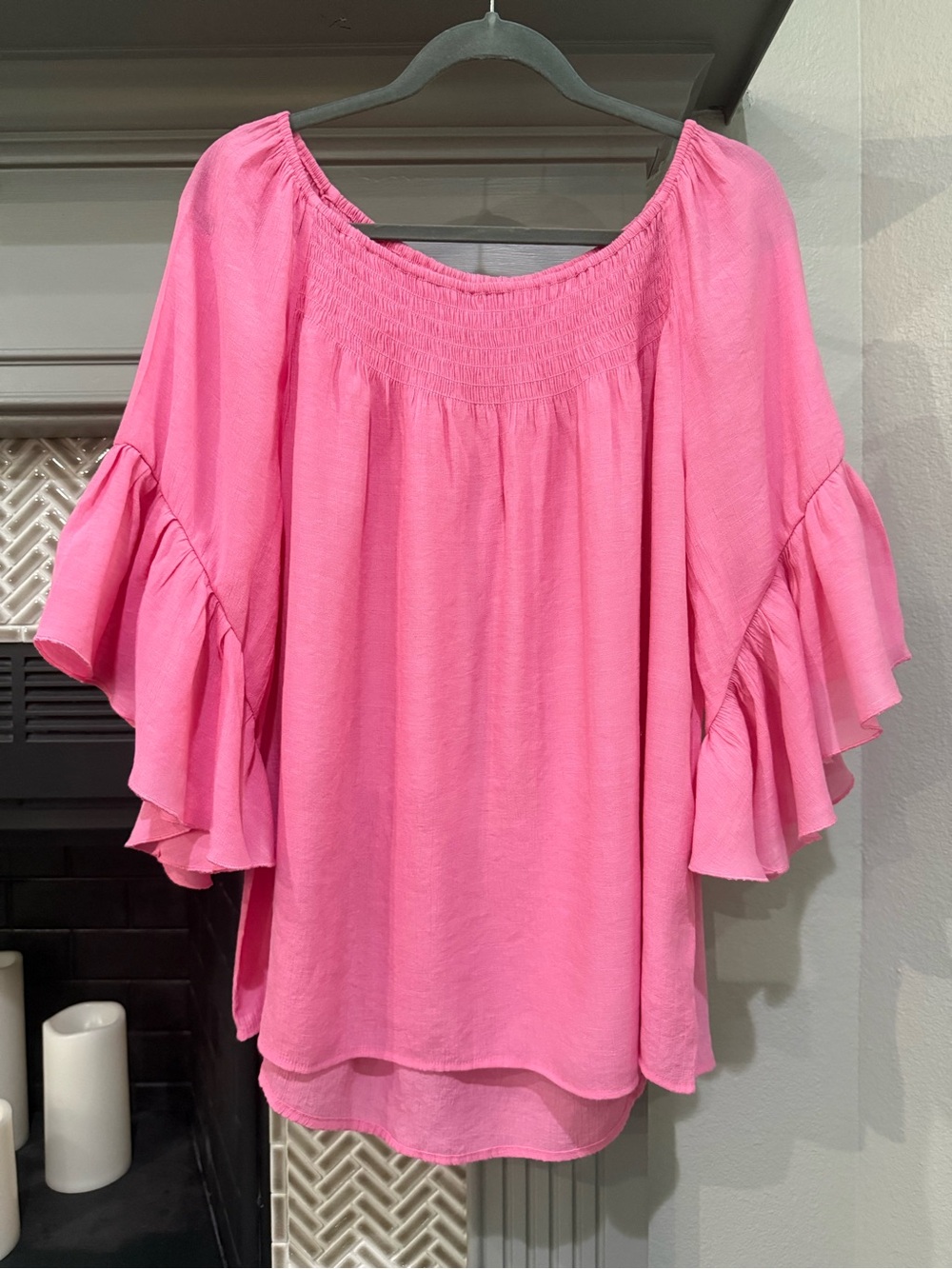 Cato Pink Smocked Neck Ruffle Sleeve Blouse